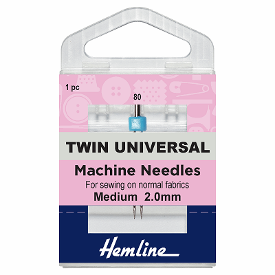 H110.20 Sewing Machine Needles: Twin Universal: 80/12, 2.0mm 1 Piece..